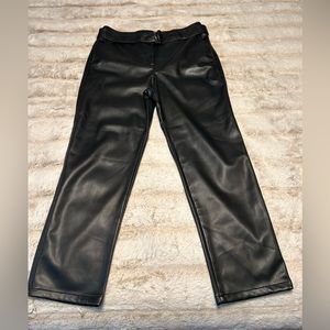 Black Faux leather straight leg ankle pants